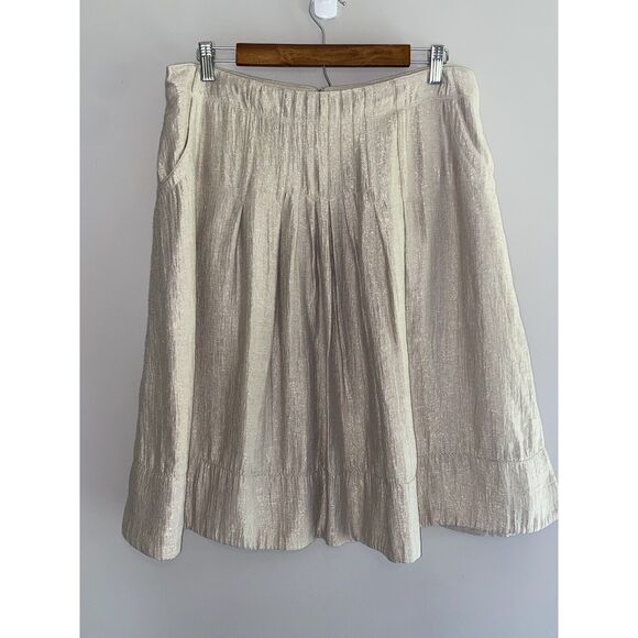 J. JILL Shimmer Pintuck Pleat Skirt A-Line Knee Length Metallic Beige Size 14 - Picture 16 of 16
